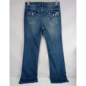 Women's Distressed Bootcut Jeans With Patriotic Star Embroidered Pockets 28x30